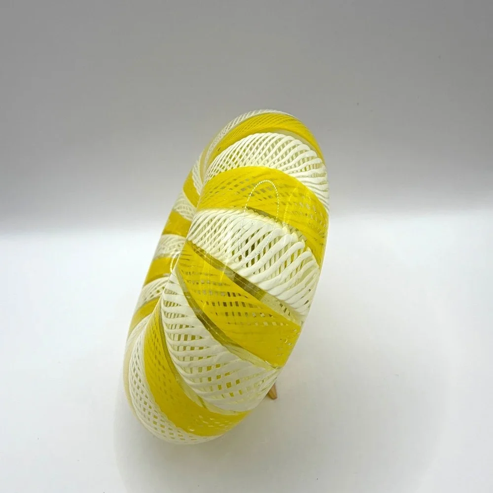 Vintage Murano Glass Desktop‎ Clock Yellow White Ribbons Armando Poggi Handmade
